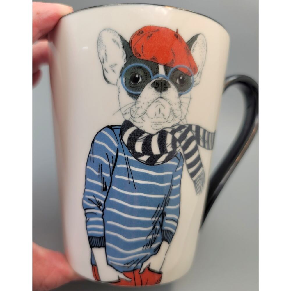 Hipster Frenchie in Glasses Anthropomorphic Animal Coffee Mug Signature 16.5 oz - Picture 9 of 11